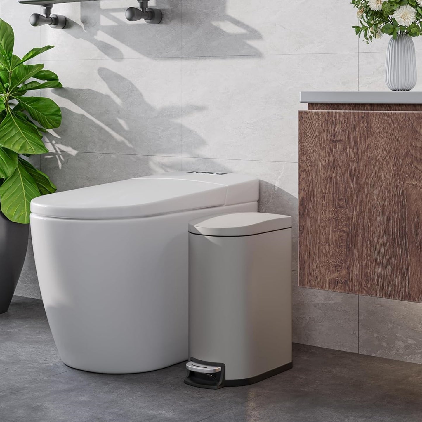 Garvee 2.6 Gallon Step-on Trash Bin with Lid, 12.6 x 7.32 x 15.28", for Bathroom, Light Gray