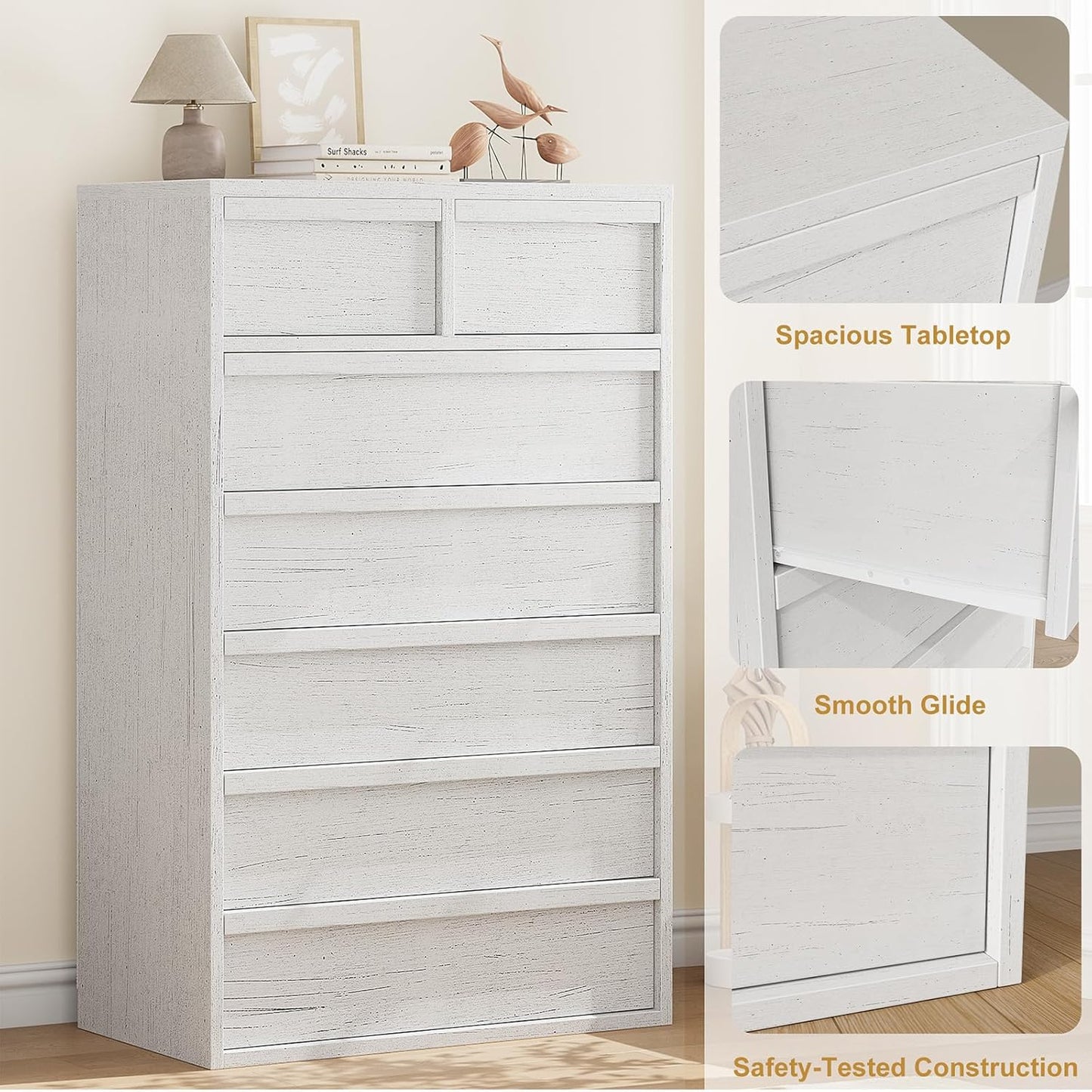 Garvee Vertical Chest of Drawers with 7 Drawers, 29.5 x 15.9 x 46.8"