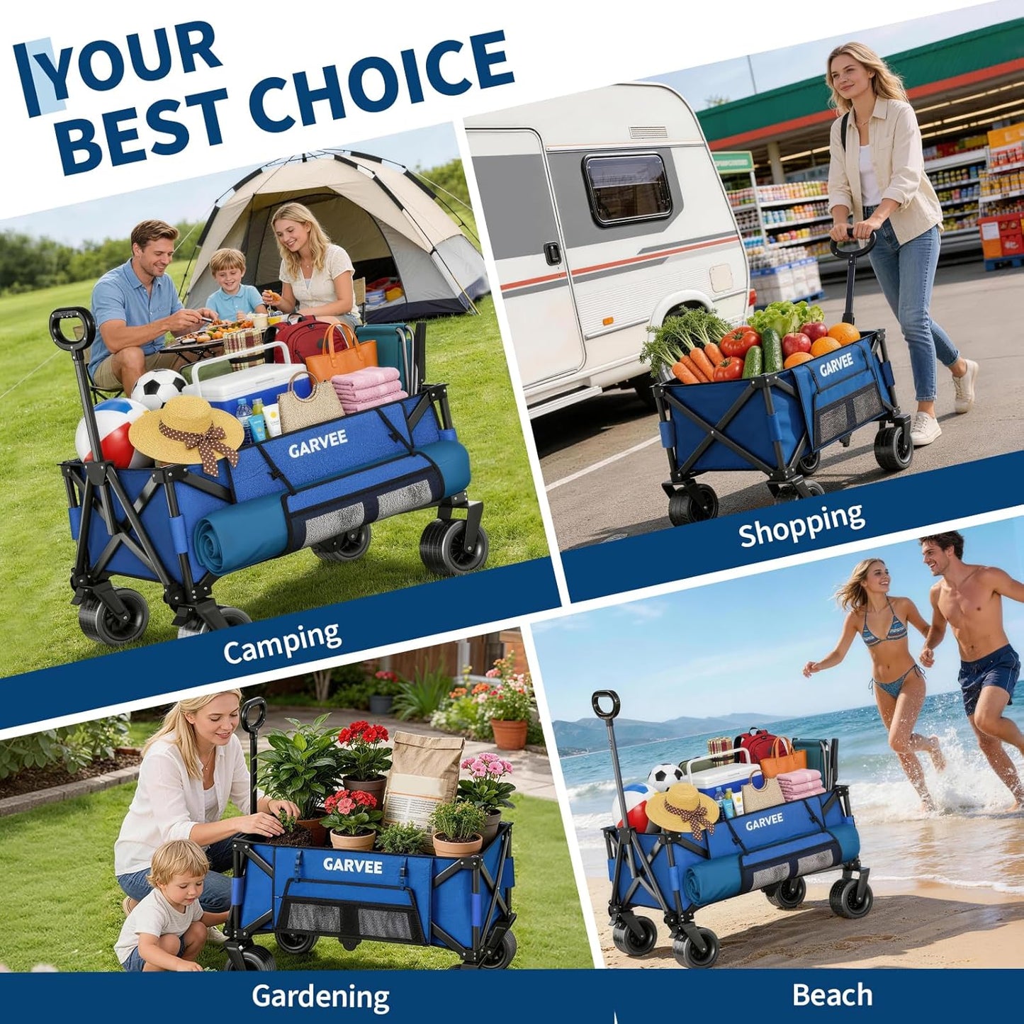 Garvee Large Foldable Wagon Carts, 480 ibs Weight Capacity, 280L with 4" Width Wheels
