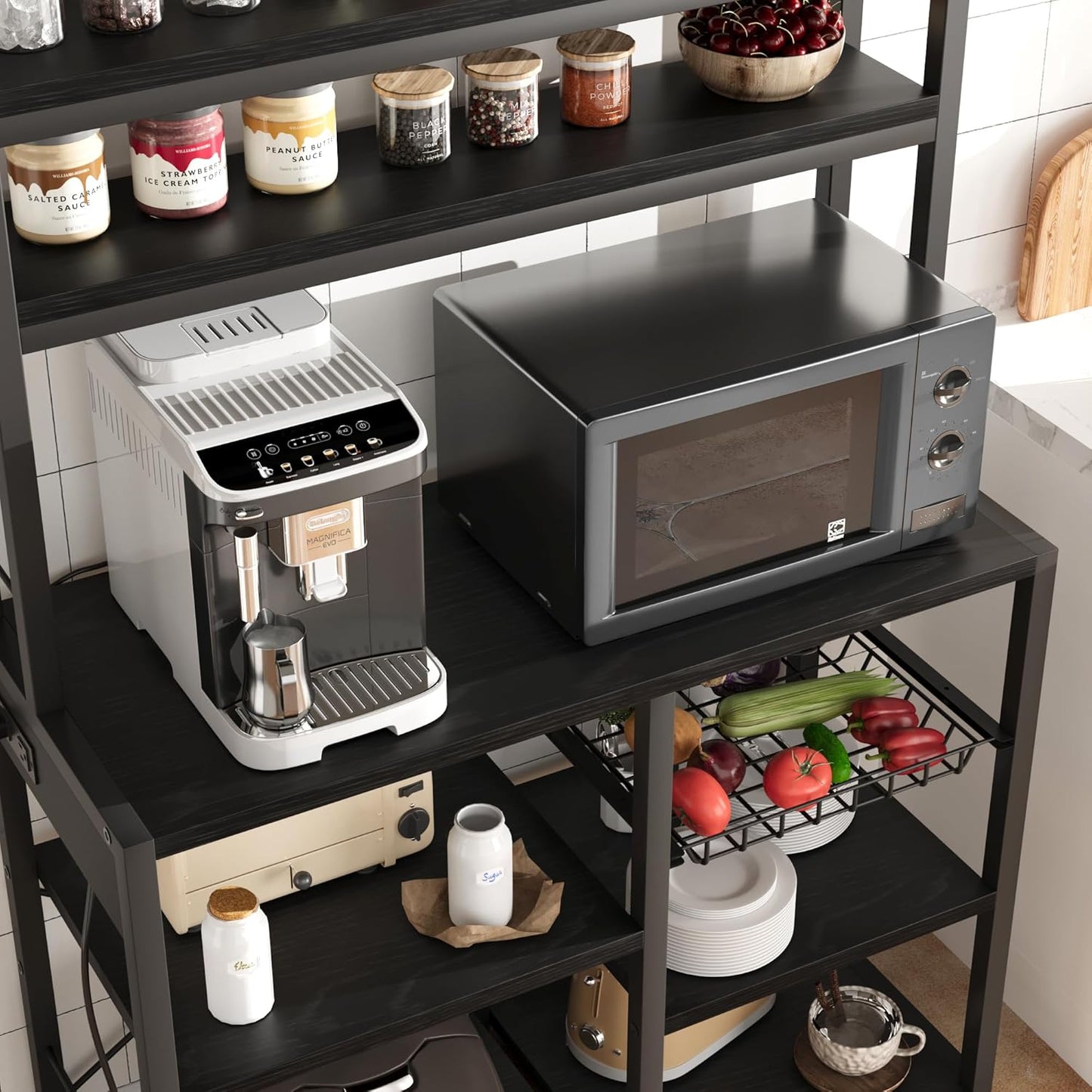 Garvee Kitchen Baker Rack with 2 Power Outlets, 6 Tier Storage Shelf, 35.4 x 15.7 x 59.1"