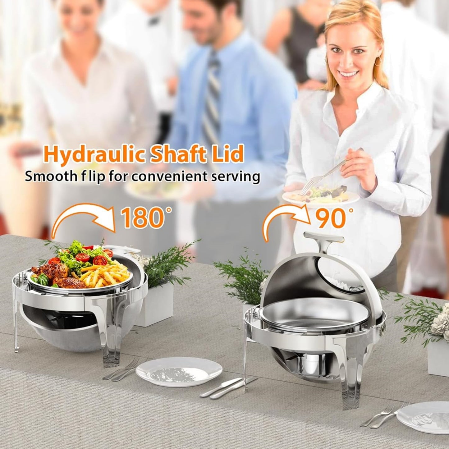 Garvee Chafing Dish Buffet Set with Roll Top 6.3 QT, Glass Window & Full Size Food Pan, Silver