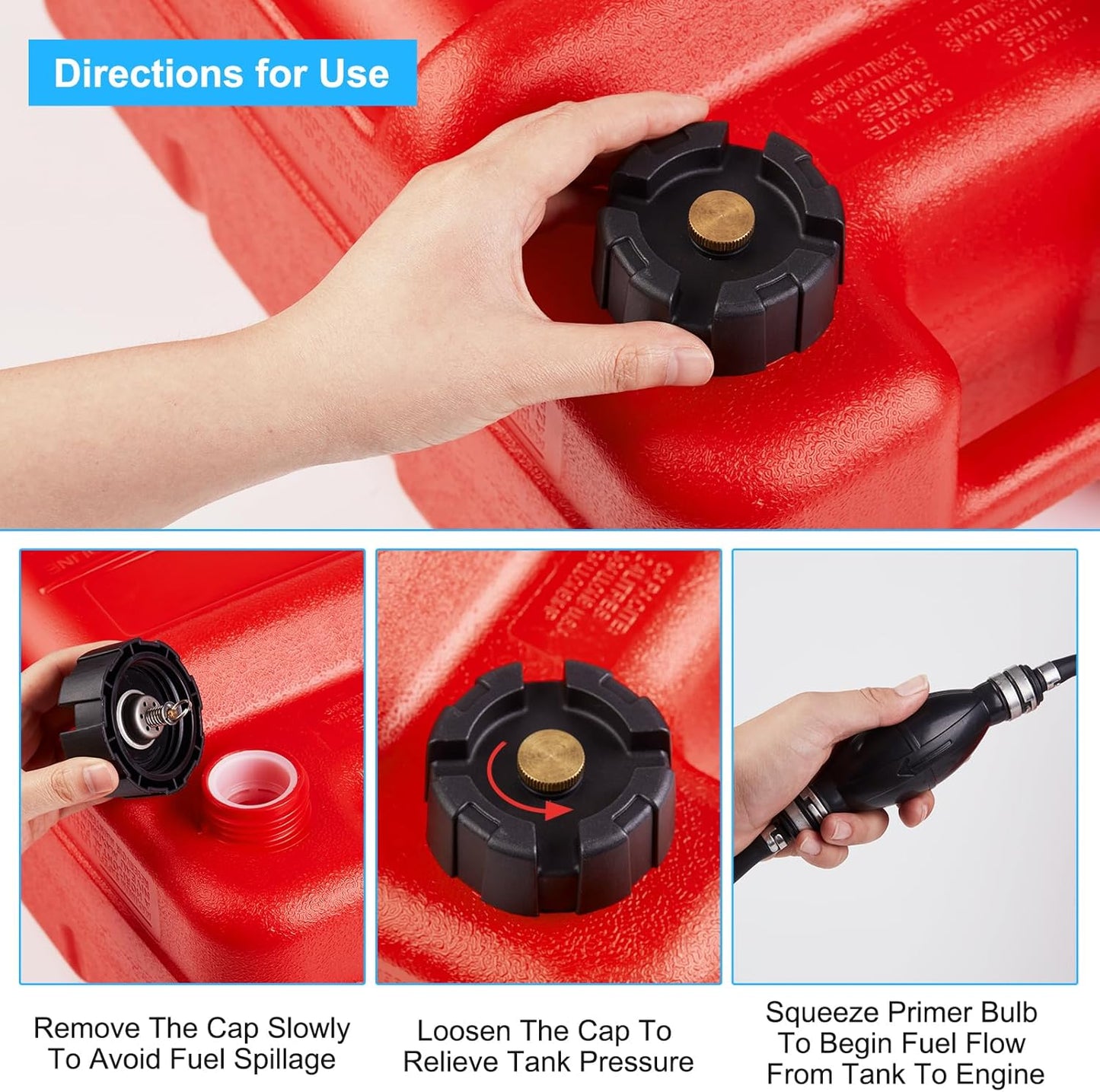 Garvee Portable Boat Fuel Gas Tank with Fuel Line, 6 Gallon, 11.6" x 9.8"x 17.8", Red