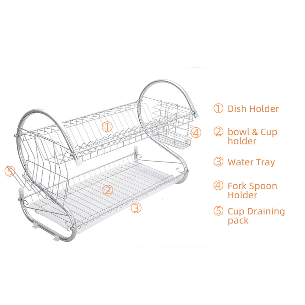 DISHYKOOKER 2 Tier Metal Dish Drainers S-Shaped Bowls Dishes Chopsticks Spoons Collection Shelf Racks