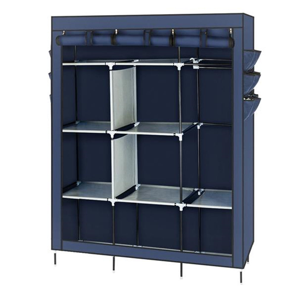 RONSHIN 69 inch Clothing Organizer Wardrobe Storage Closet Clothes Portable Wardrobe Navy Blue