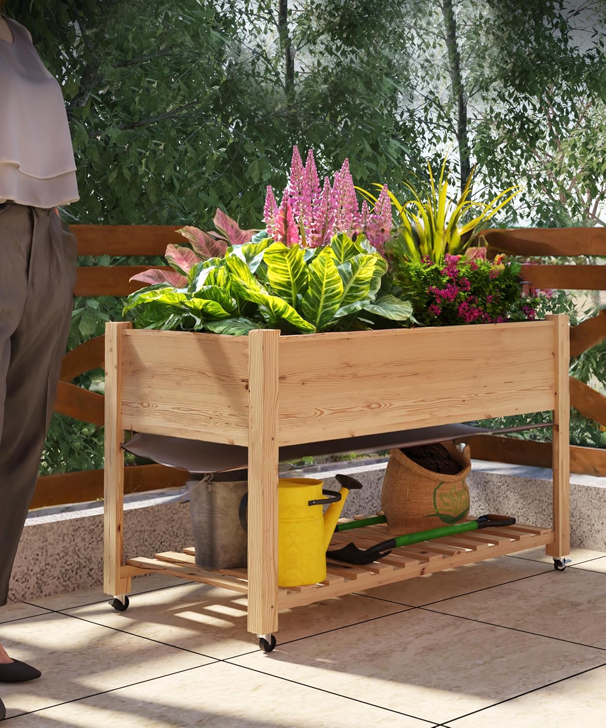 Garvee Wooden Raised Garden Bed, 48 x 24x 30" Elevated Wood Planter, Natural Color