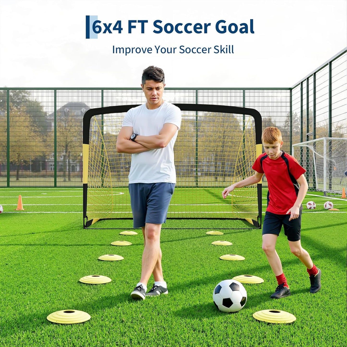 Riedhoff Kids Soccer Goal Set for Backyard, with Soccer Ball, Cones, Ground Stakes, 2 Set, 6 x 4 ft