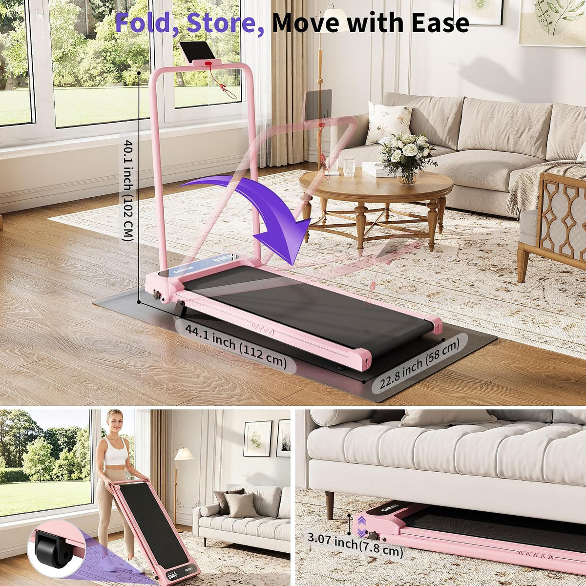 Riedhoff Folding Walking Pad Treadmill for Home, 3.0 HP Under Desk Treadmill with Smart APP