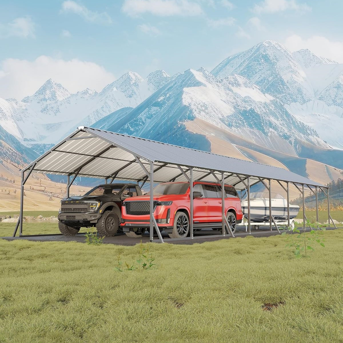 Riedhoff Metal Carport with Vertical Roof, Heavy Duty Steel, Gray
