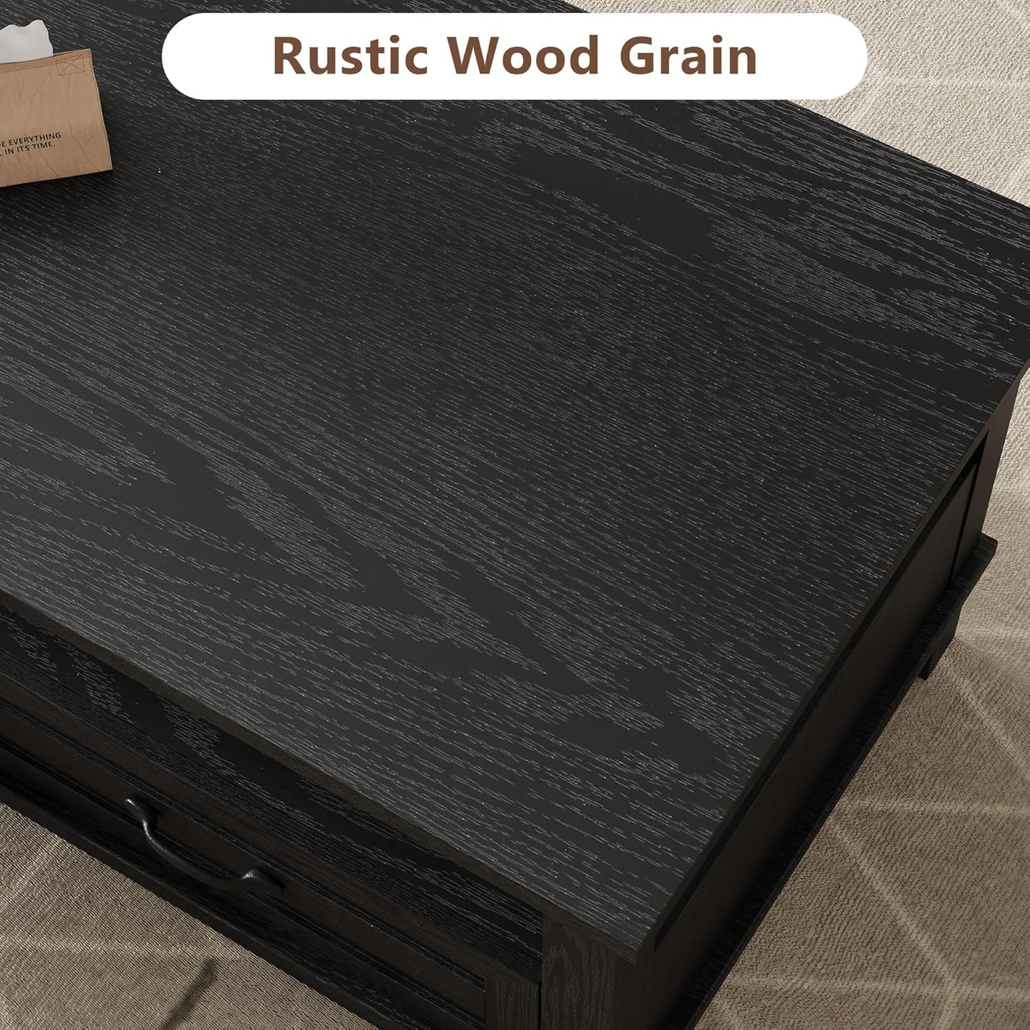 Garvee Farmhouse Coffee Table with 2 Drawers, 47.24 x 23.62 x 19", Open Shelf