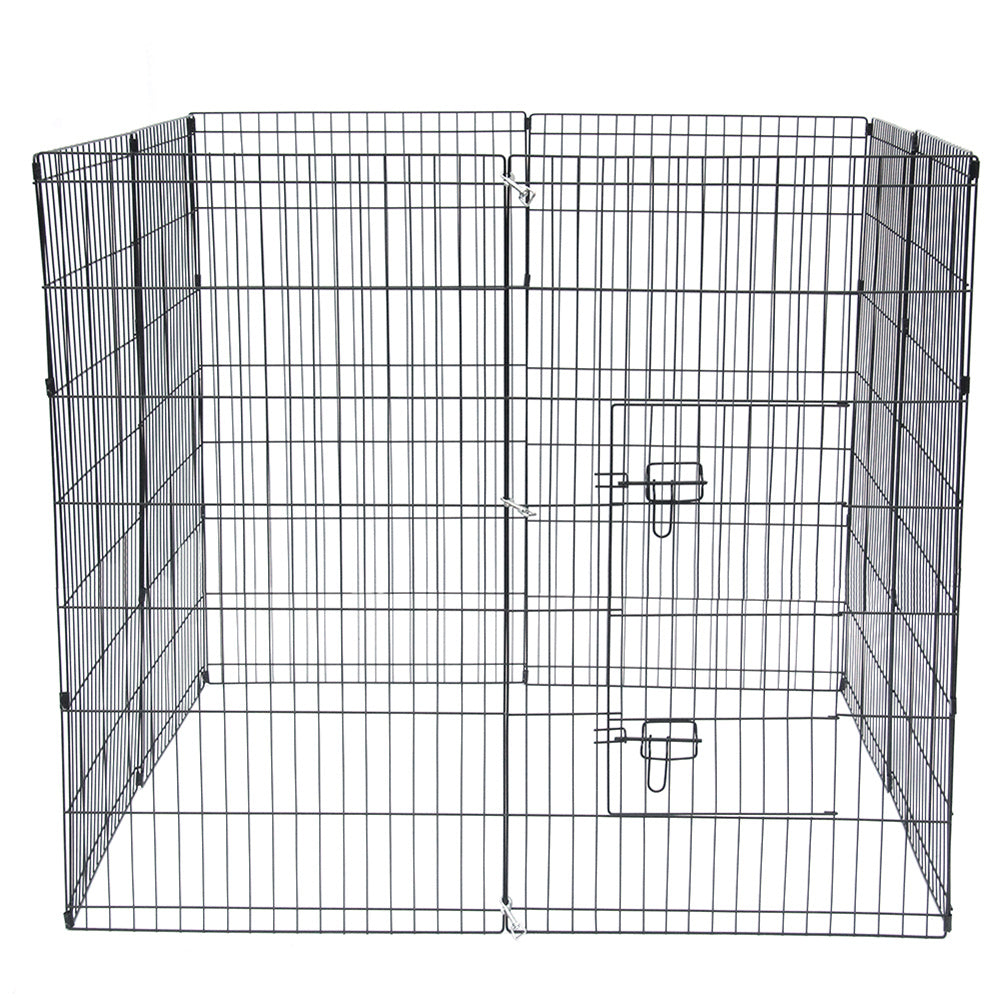 BEESCLOVER 42 inch Basics Play Area Foldable Metal Pet Wire Fence 8 Pieces with Open Doors Black
