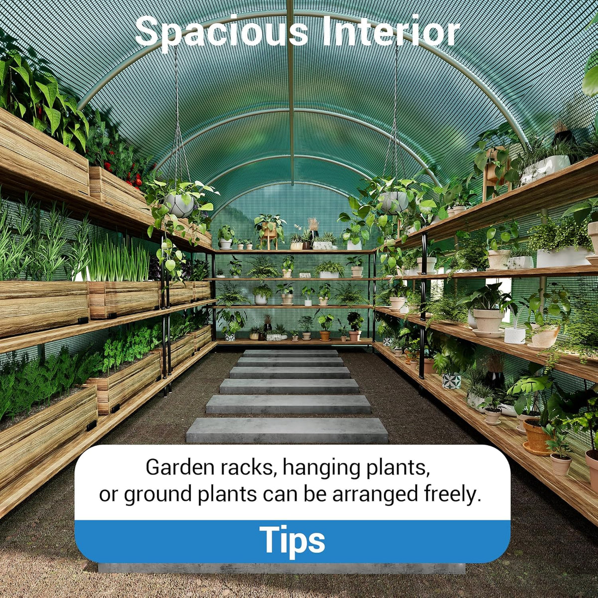 Garvee Tunnel Walk-In Greenhouse, 15 x 6.5 x 6.5 ft, Galvanized Steel Frame, 8 Vents & Roll-up Door