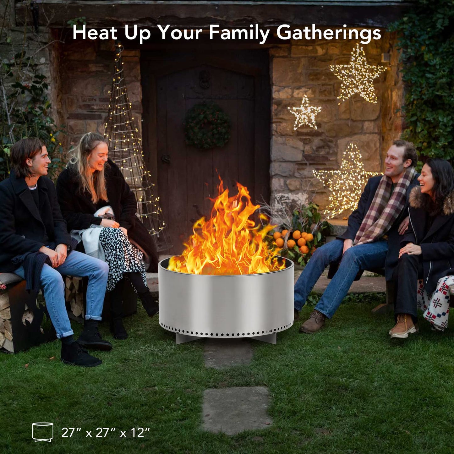 WHIZMAX 27 Inch Smokeless Fire Pit for Outdoor Wood Burning Portable Stainless Steel Camping Stove With Stand
