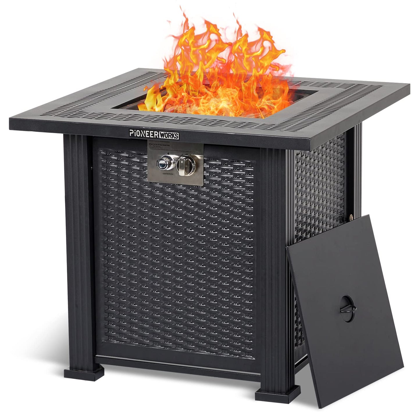 GARVEE PIONEERWORKS 28 Inch Propane Fire Pit Table 50000BTU Rectangle Fire Table With Cover