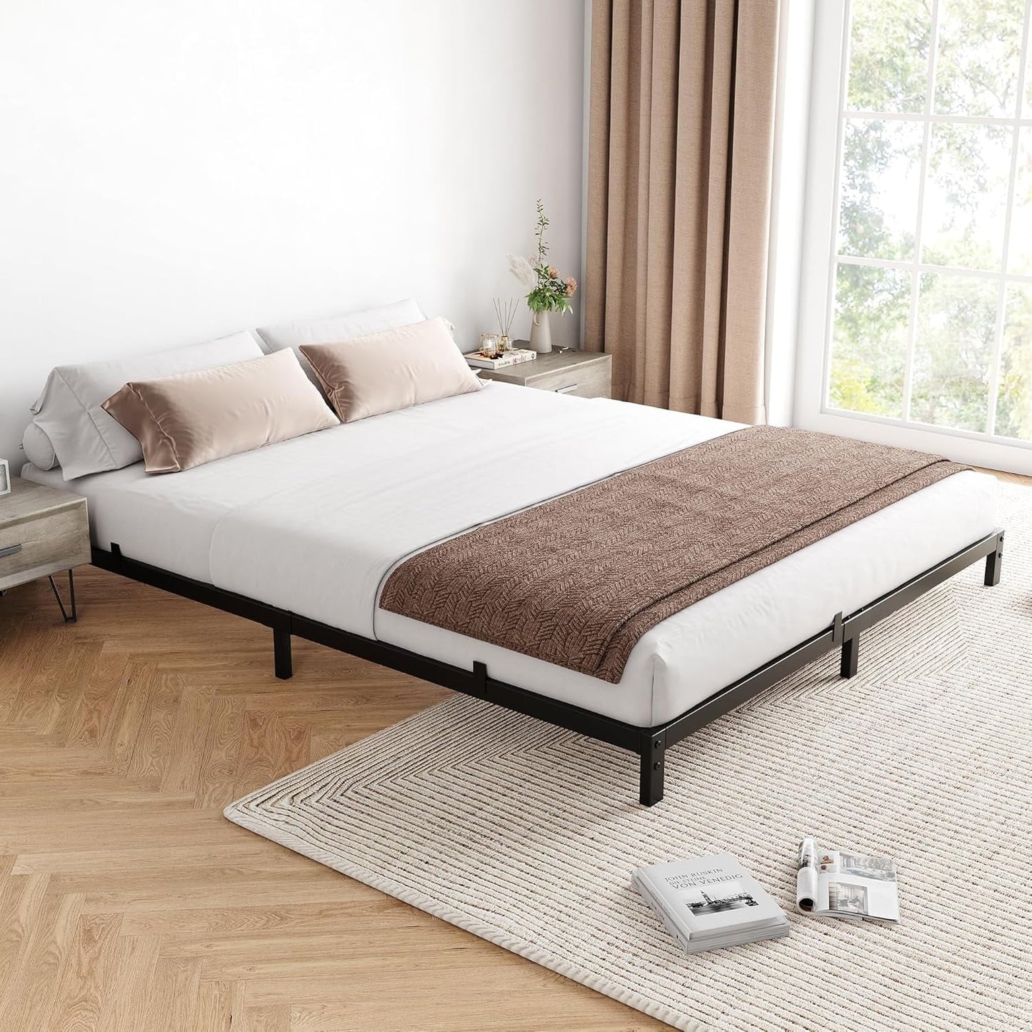 Garvee 6" Queen Size Bed Frame, Low Profile, Support Mattress Foundation, Black