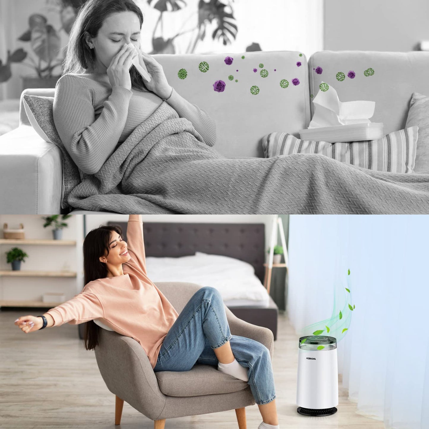 ACEKOOL Air Purifier AD4 with Night Light for Home Large Room UK Plug