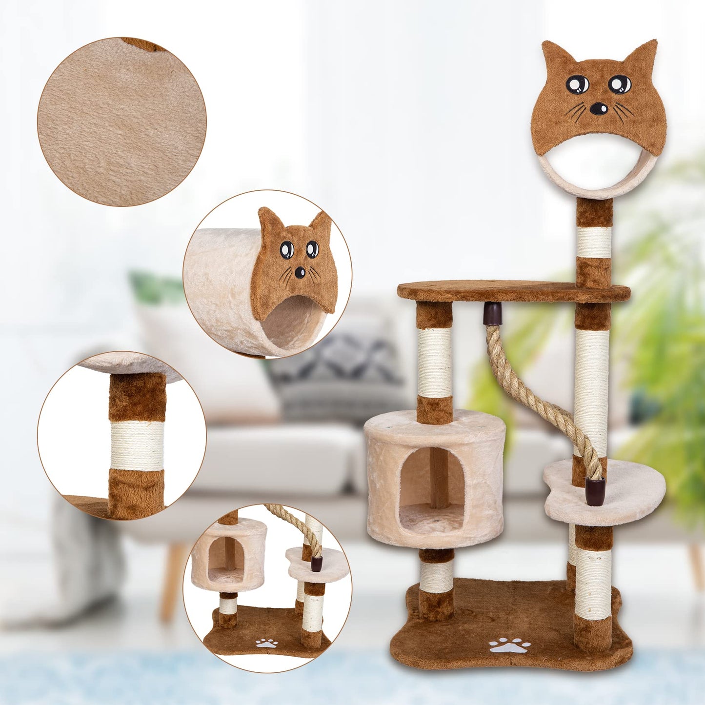 ASYPETS Cat Activity Tree 50¡±Multi-Level Wooden Pet Furniture