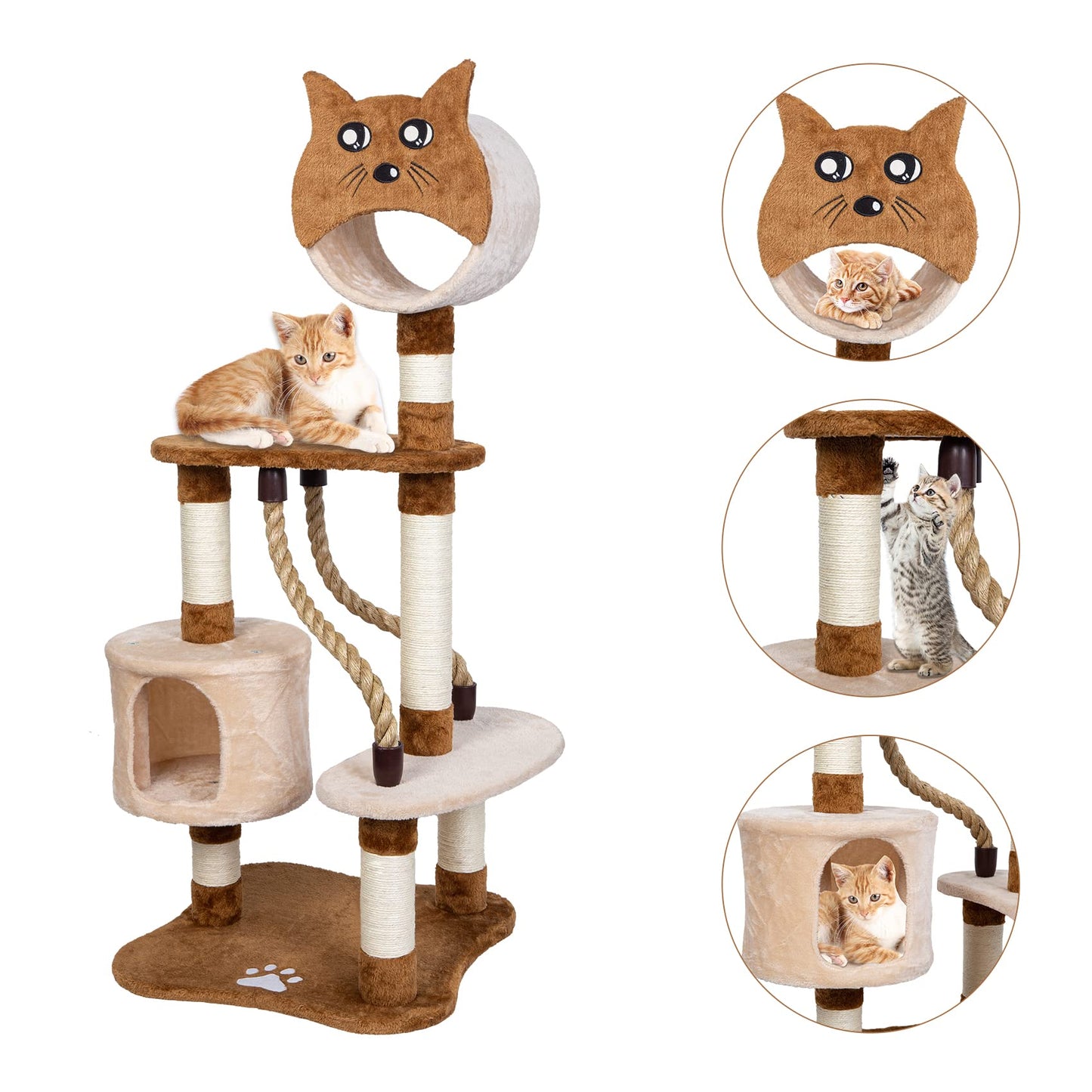 ASYPETS Cat Activity Tree 50¡±Multi-Level Wooden Pet Furniture