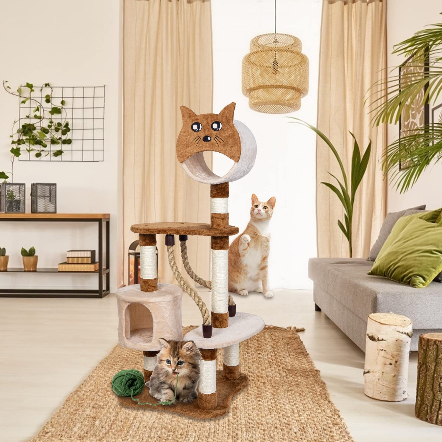 ASYPETS Cat Activity Tree 50¡±Multi-Level Wooden Pet Furniture
