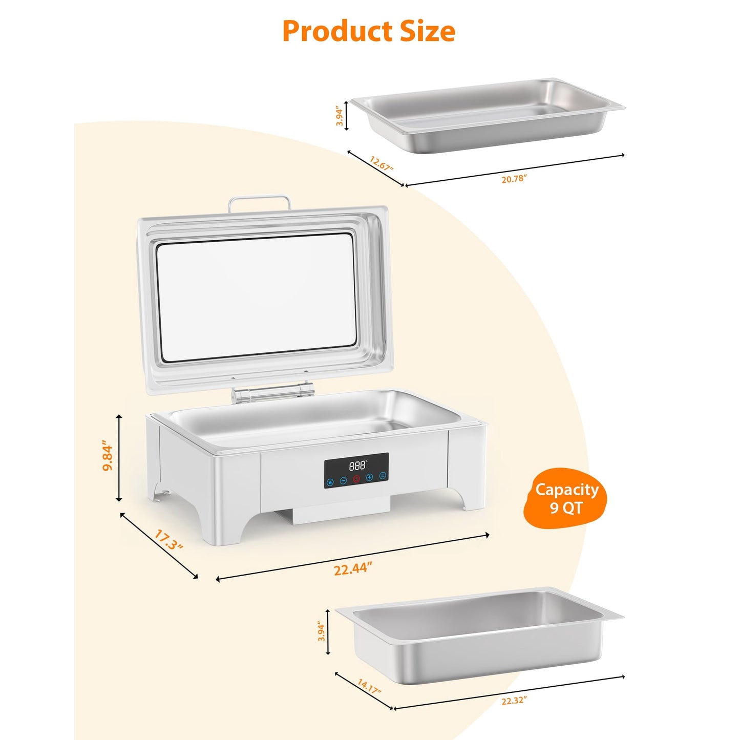 Garvee 400W Electric Hot Pot Chafing Dish Set, 9 Qt, 1 Full Size Chafing Server Dish and Glass Window