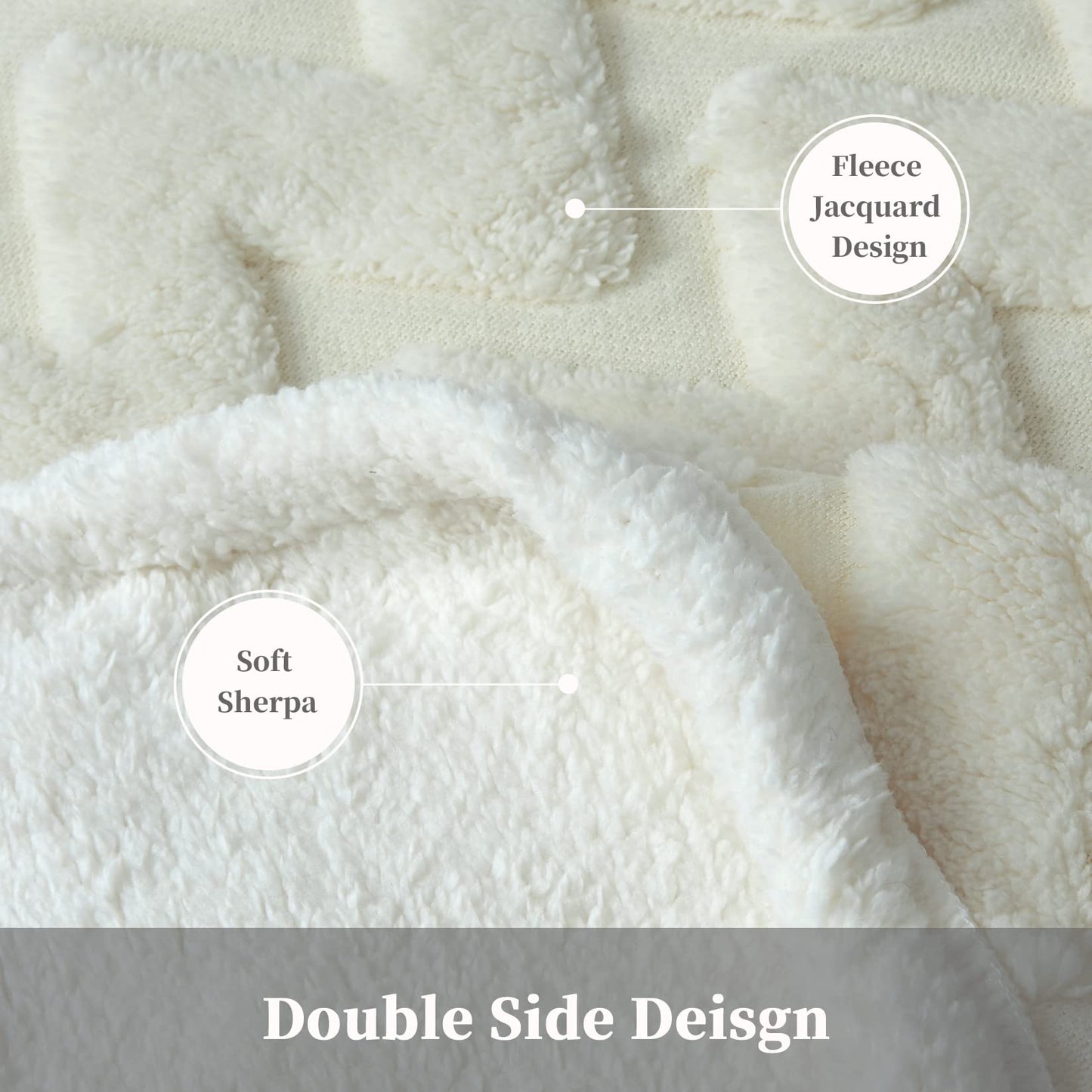 CAROMIO Sherpa Fleece Soft Plush Jacquard Fluffy Throw Blanket Creamy White 60 inch x 80 inch