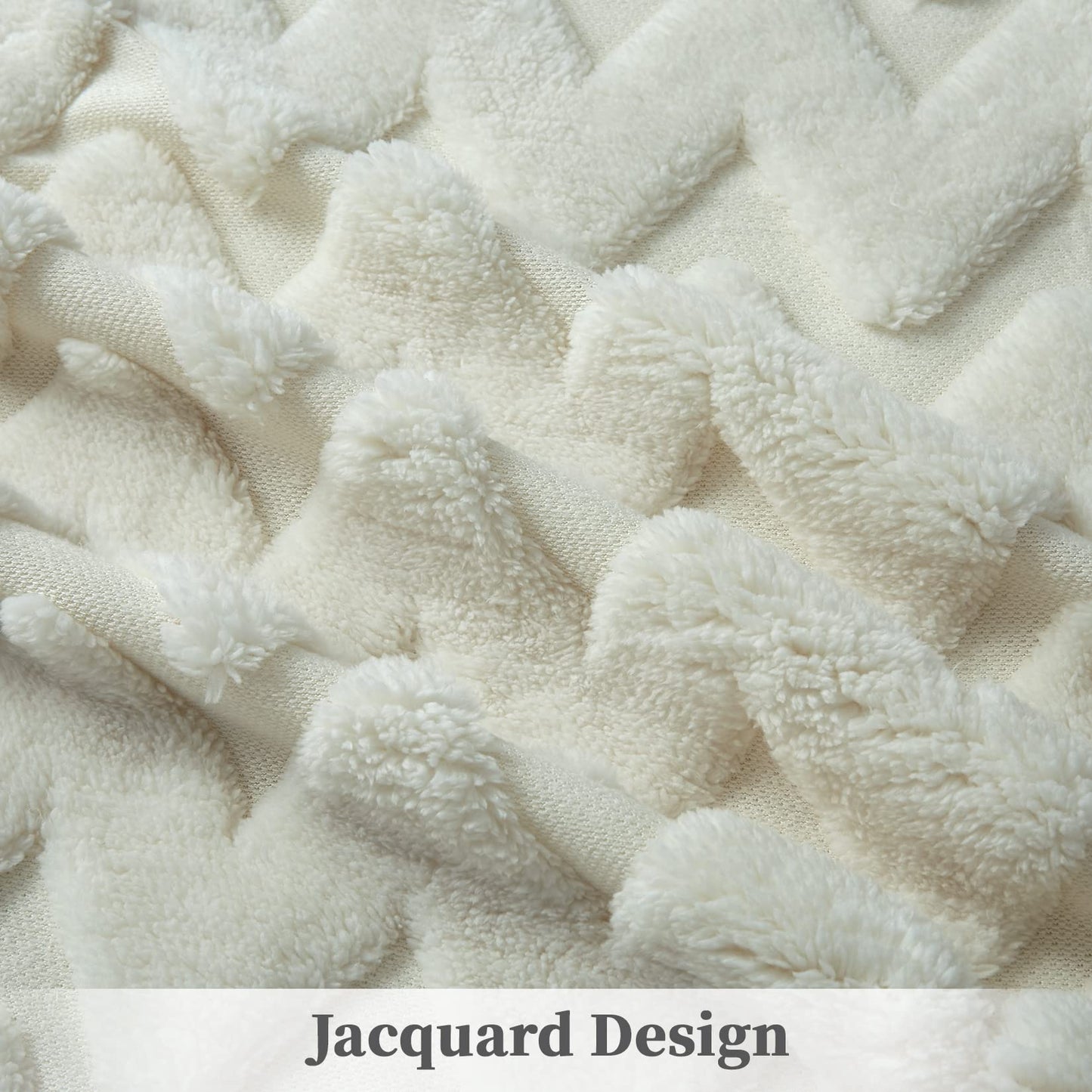 CAROMIO Sherpa Fleece Soft Plush Jacquard Fluffy Throw Blanket Creamy White 60 inch x 80 inch
