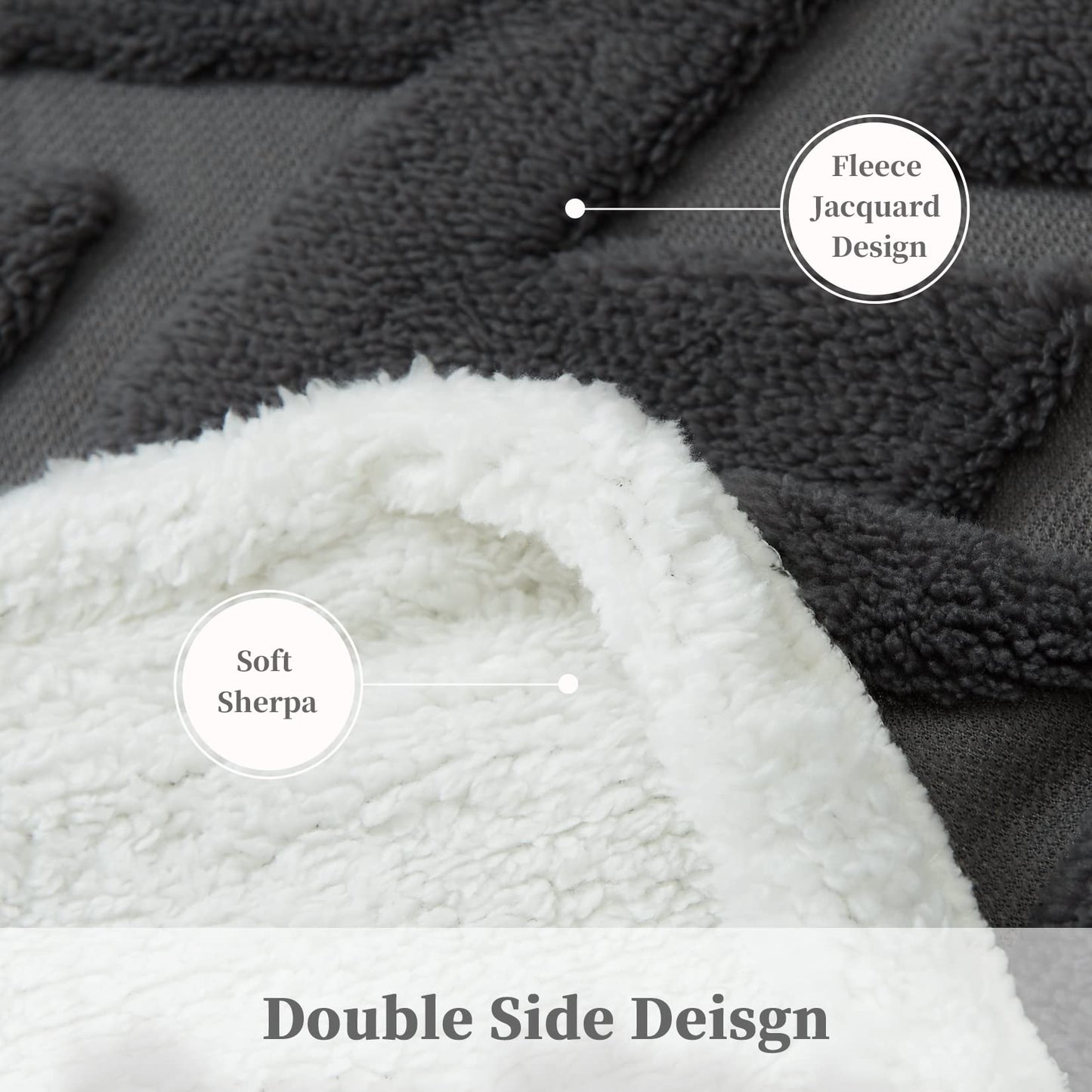 CAROMIO Sherpa Fleece Soft Plush Jacquard Fluffy Throw Blanket Grey 50 inch  x 60 inch