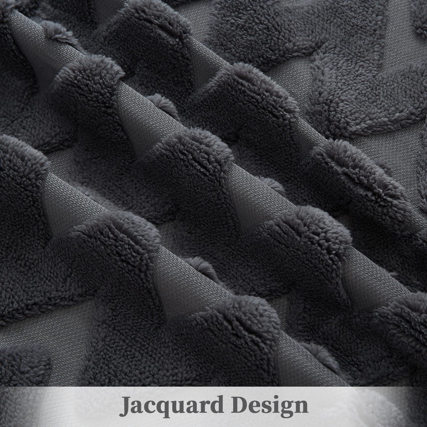CAROMIO Sherpa Fleece Soft Plush Jacquard Fluffy Throw Blanket Grey 50 inch  x 60 inch