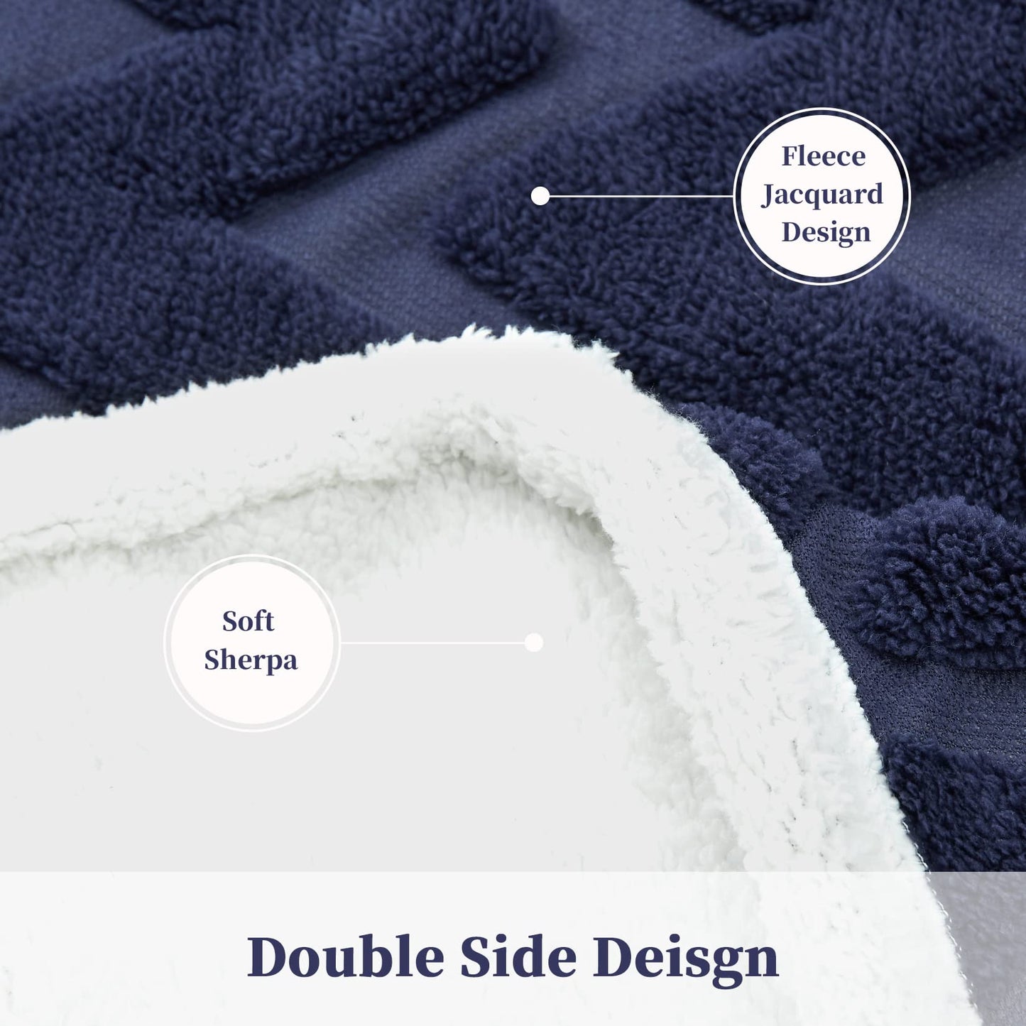 CAROMIO Sherpa Fleece Soft Plush Jacquard Fluffy Throw Blanket Navy Blue 50 inch x 60 inch
