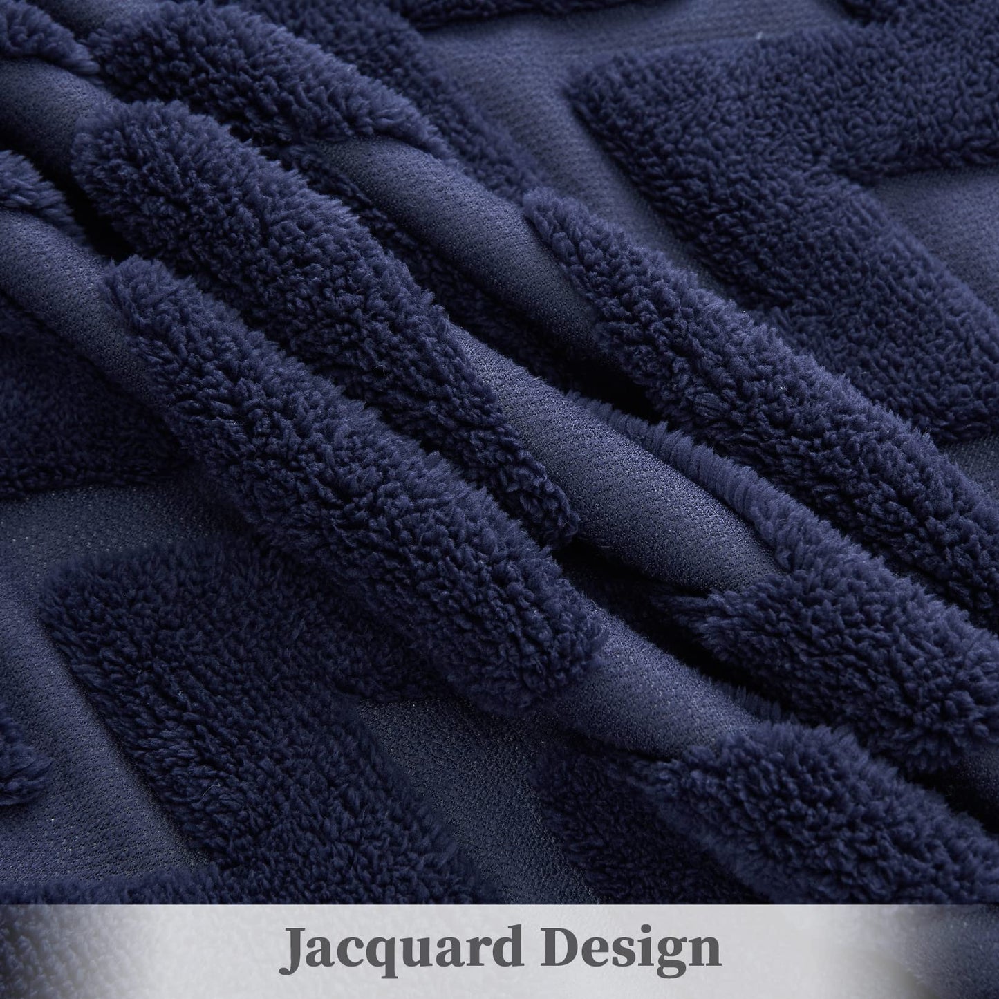 CAROMIO Sherpa Fleece Soft Plush Jacquard Fluffy Throw Blanket Navy Blue 50 inch x 60 inch