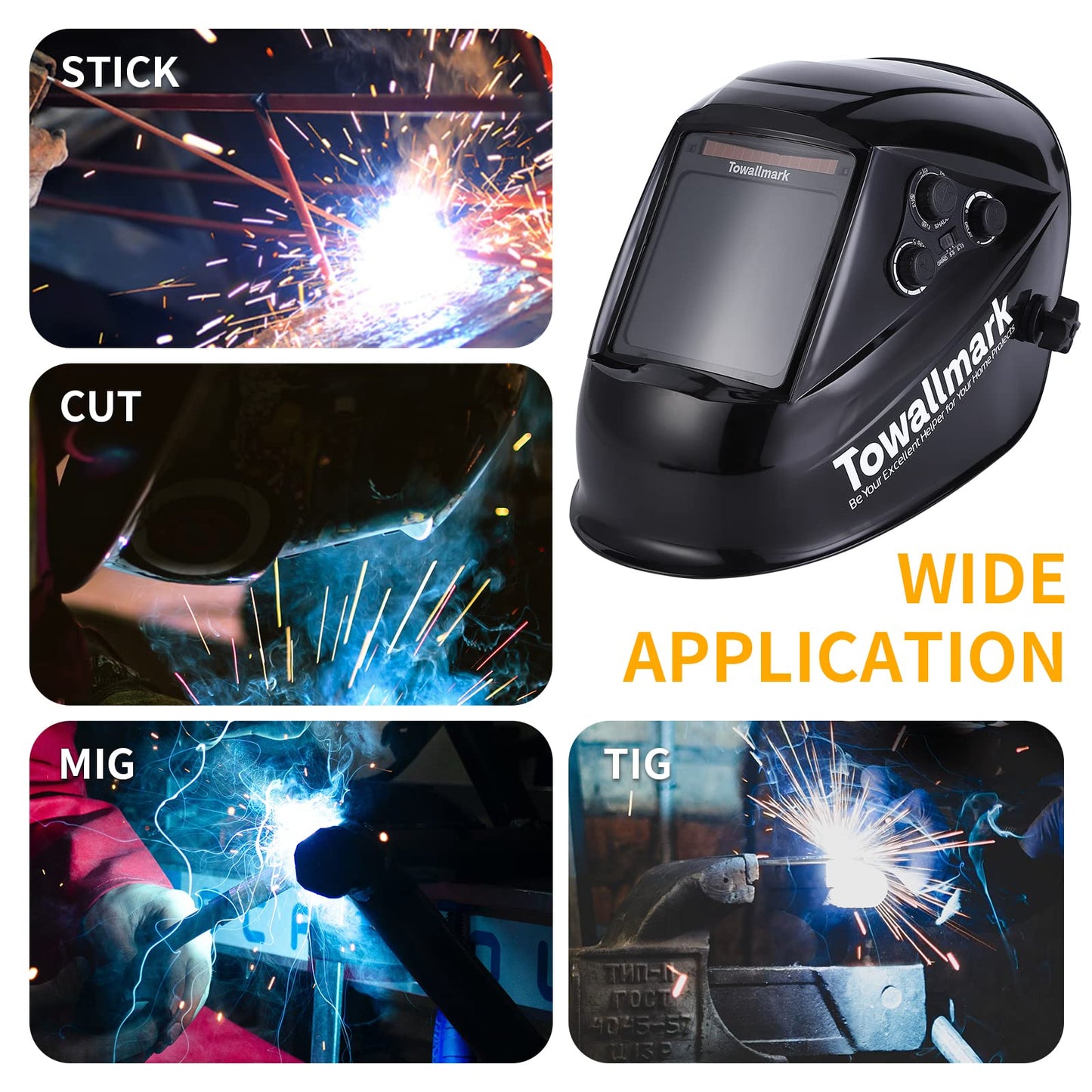 Towallmark Auto Darkening Welding Helmet 3.95¡±¡Á3.9¡± Large Viewing Welding Hood