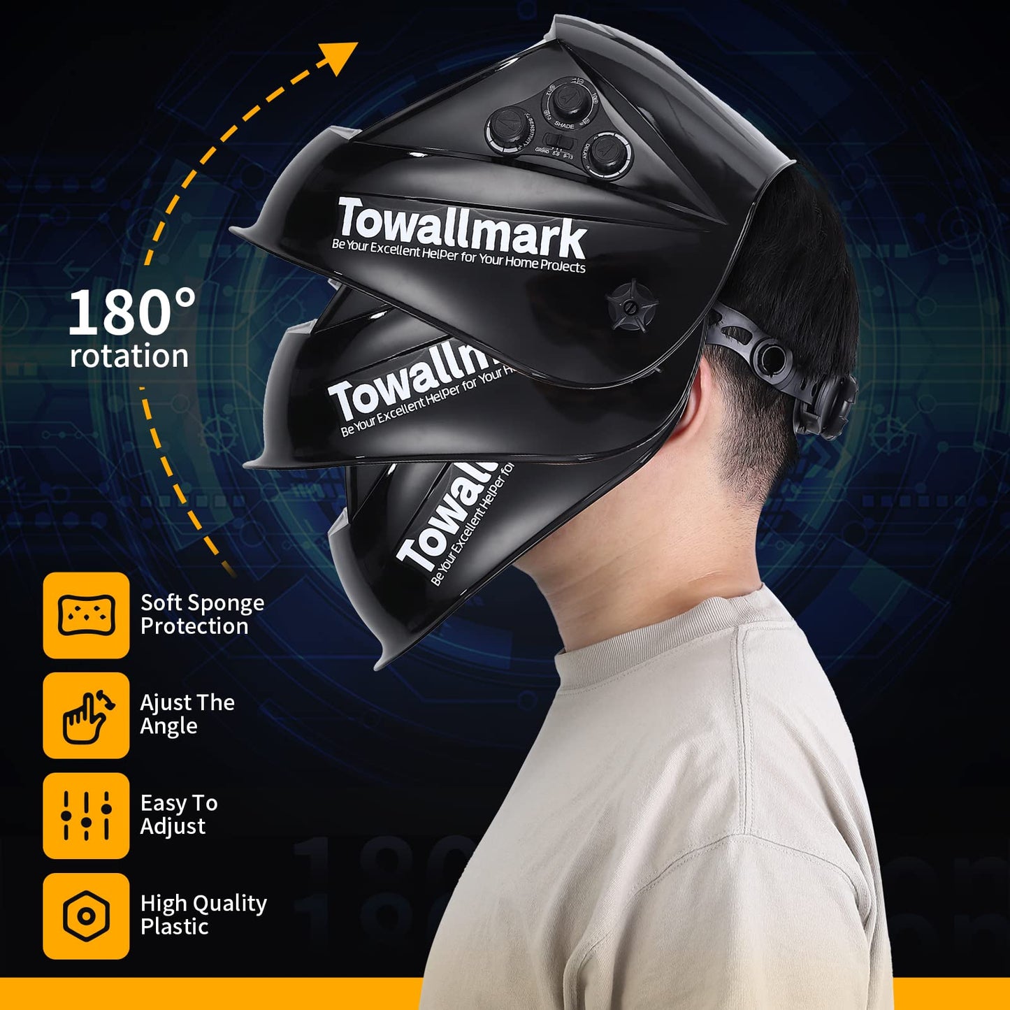Towallmark Auto Darkening Welding Helmet 3.95¡±¡Á3.9¡± Large Viewing Welding Hood