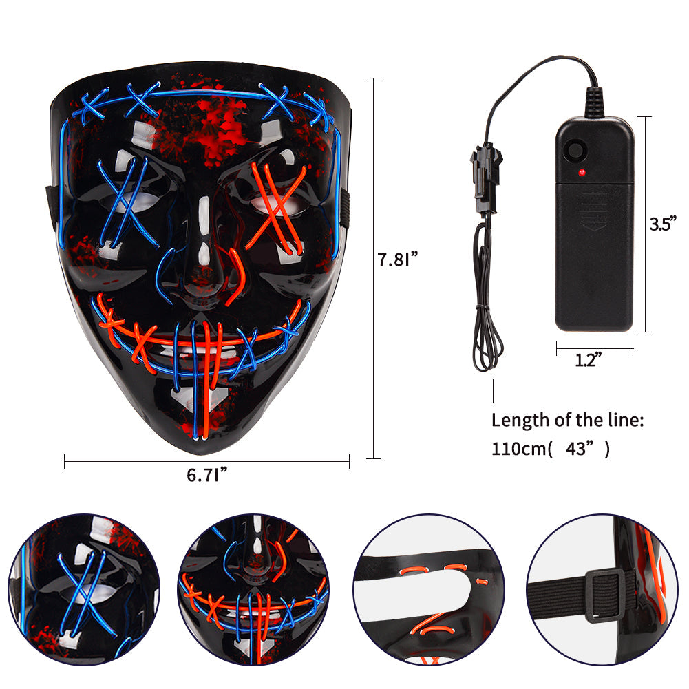 CYNDIE Halloween Mask 2 colors Scary LED Mask for Halloween Cosplay Costume with Gloves