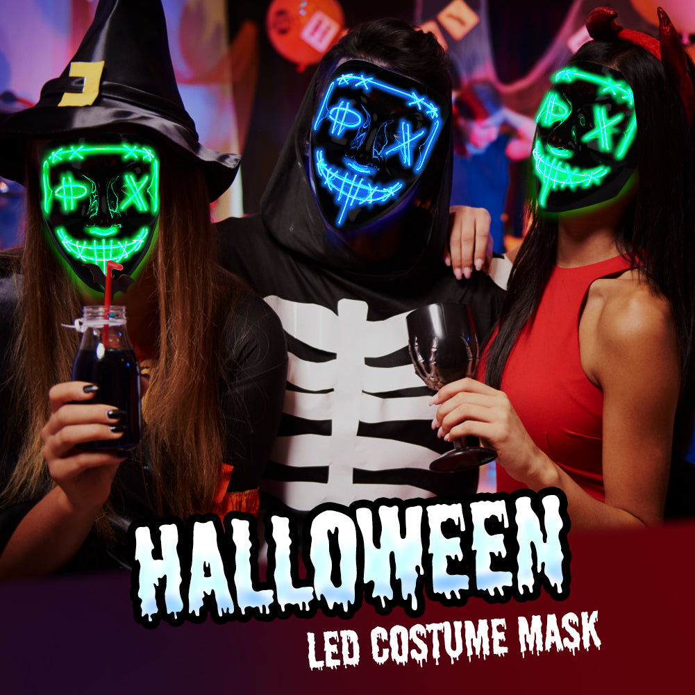 CYNDIE Halloween Mask 2 colors Scary LED Mask for Halloween Cosplay Costume with Gloves