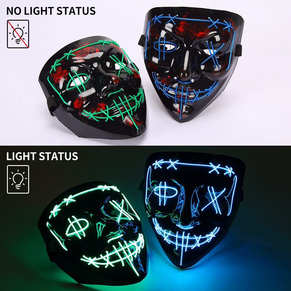 CYNDIE Halloween Mask 2 colors Scary LED Mask for Halloween Cosplay Costume with Gloves