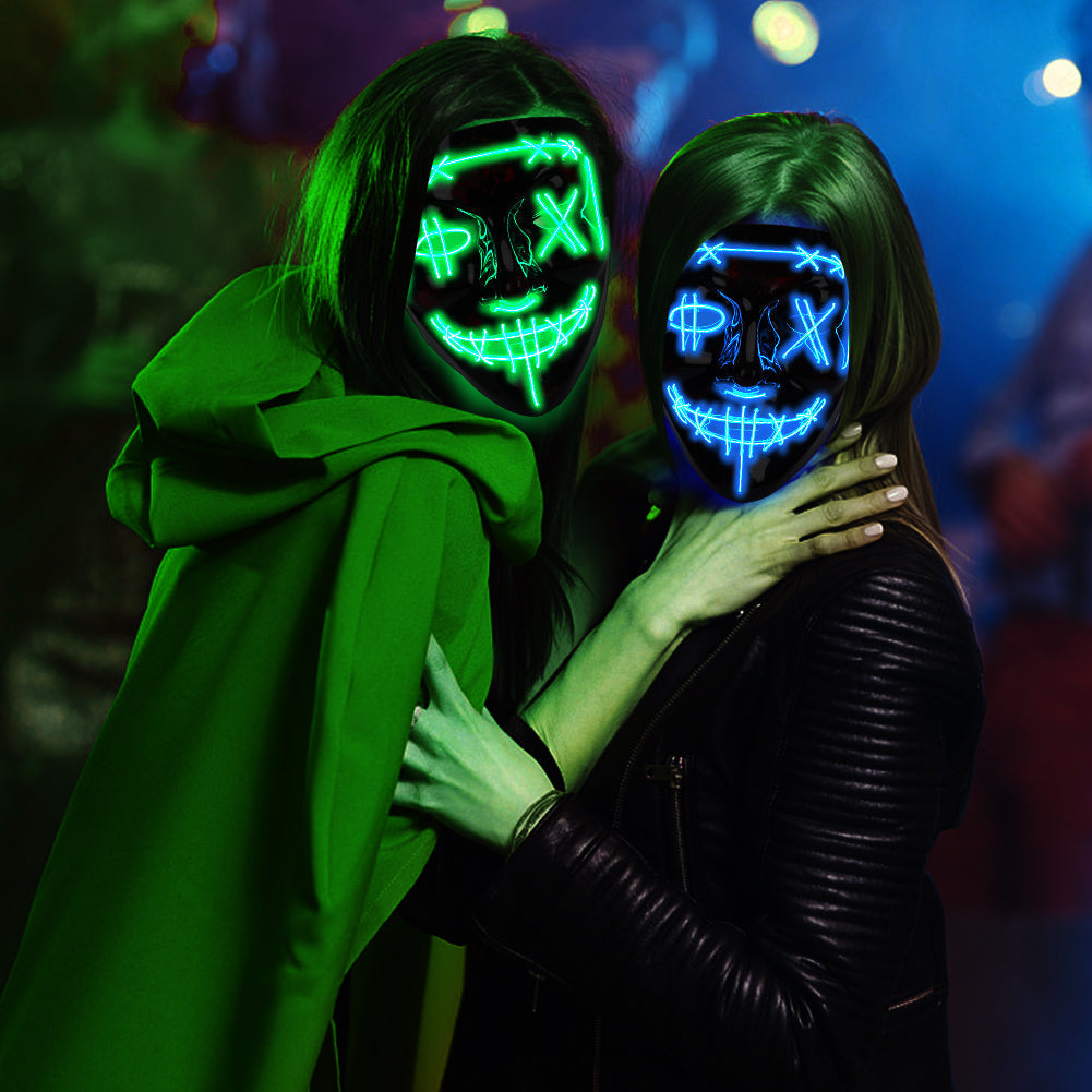 CYNDIE Halloween Mask 2 colors Scary LED Mask for Halloween Cosplay Costume with Gloves