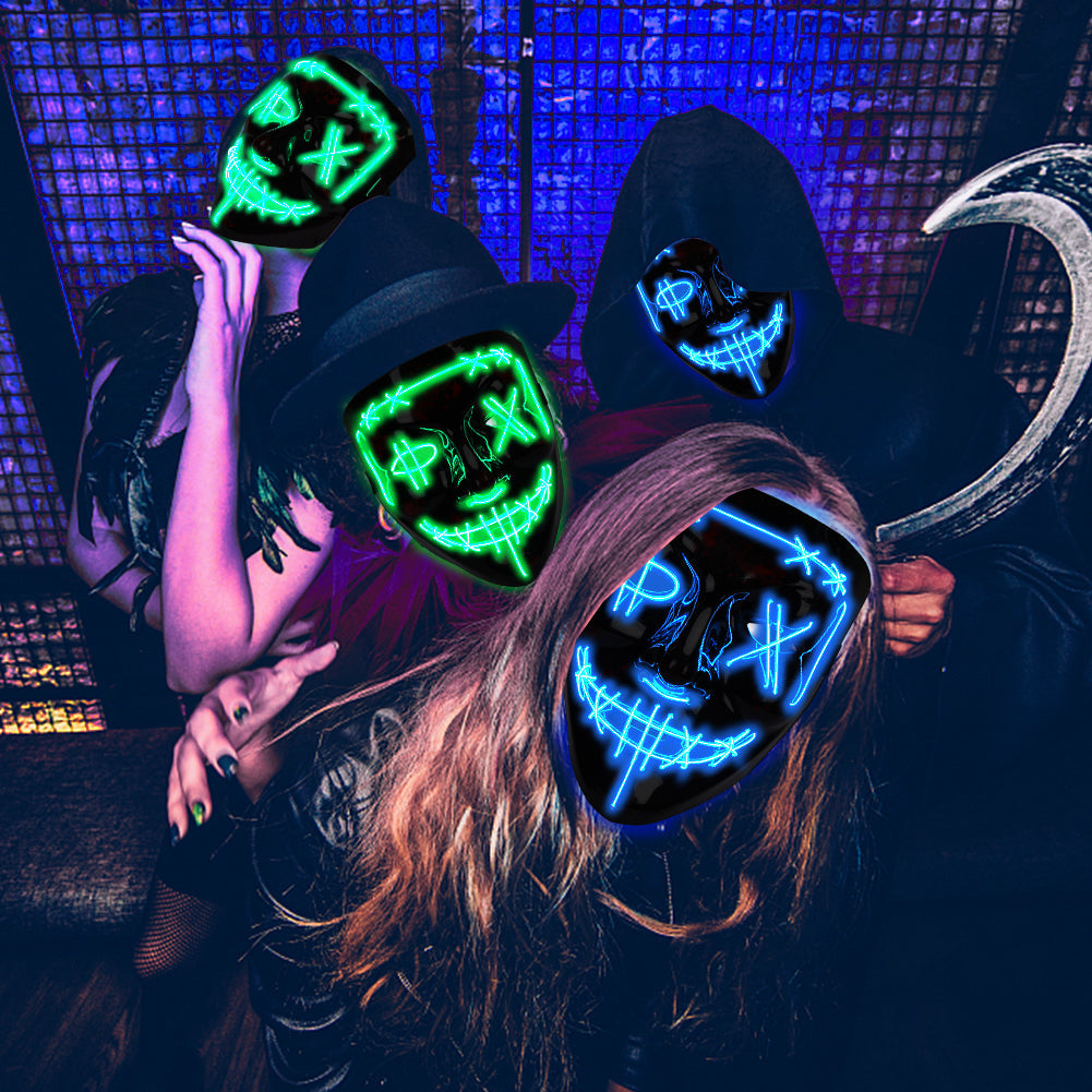 CYNDIE Halloween Mask 2 colors Scary LED Mask for Halloween Cosplay Costume with Gloves