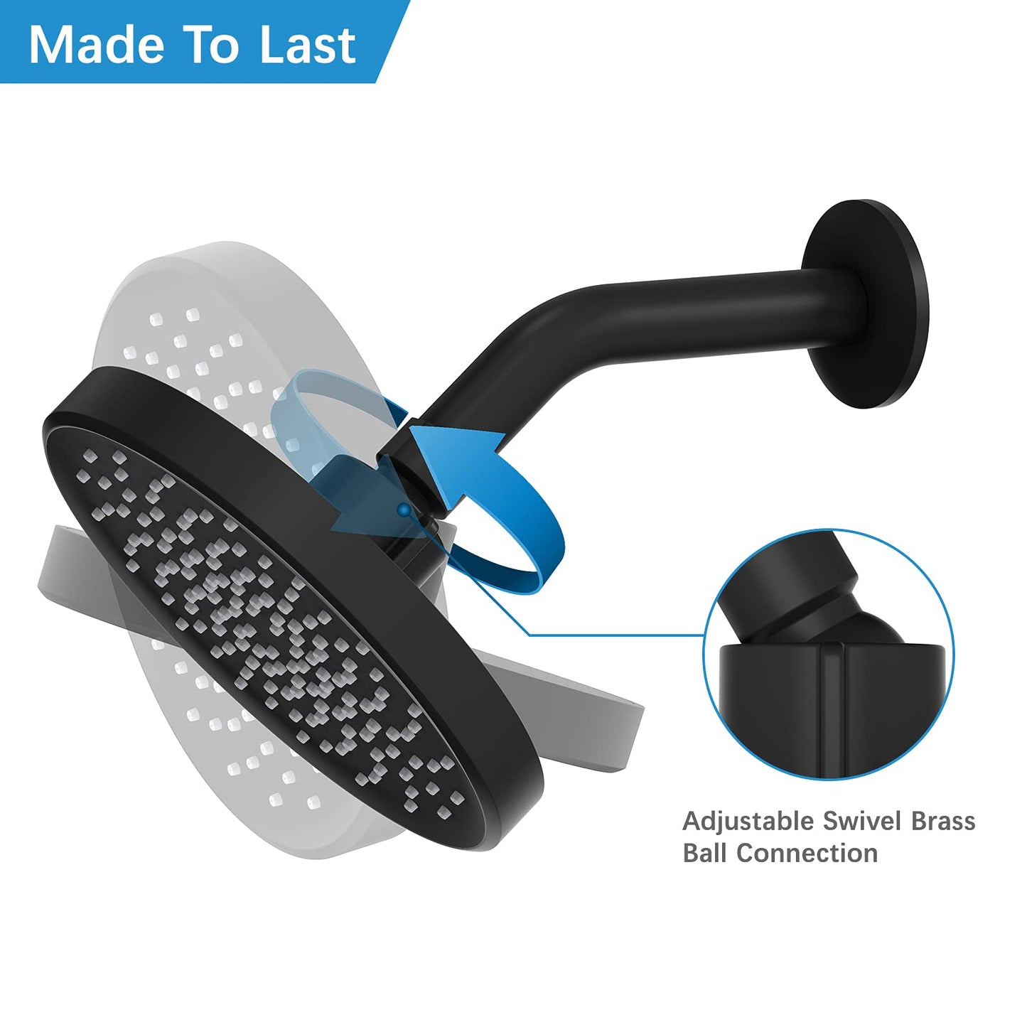 HOSSLLY Rainfall Shower Head High Pressure 360¡ã Adjustable - Matte Black