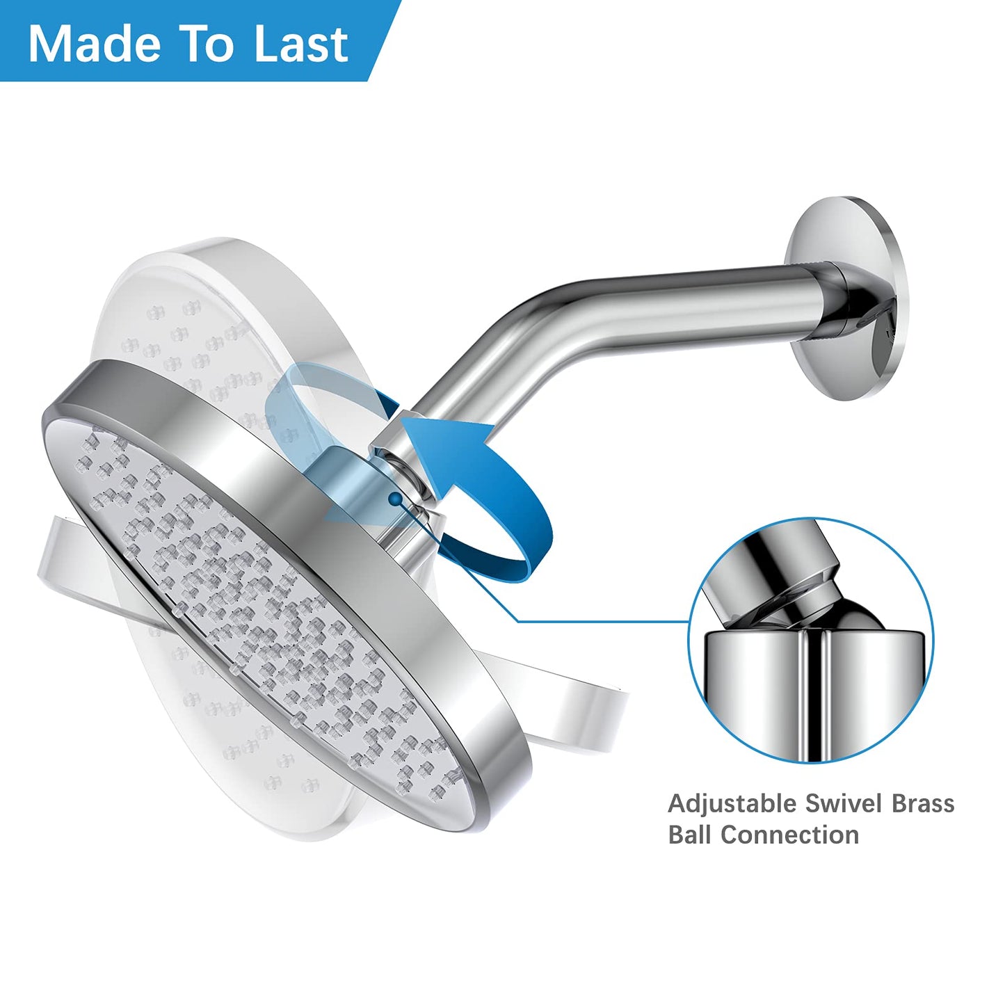 HOSSLLY Rainfall Shower Head High Pressure 360¡ã Adjustable - Chrome