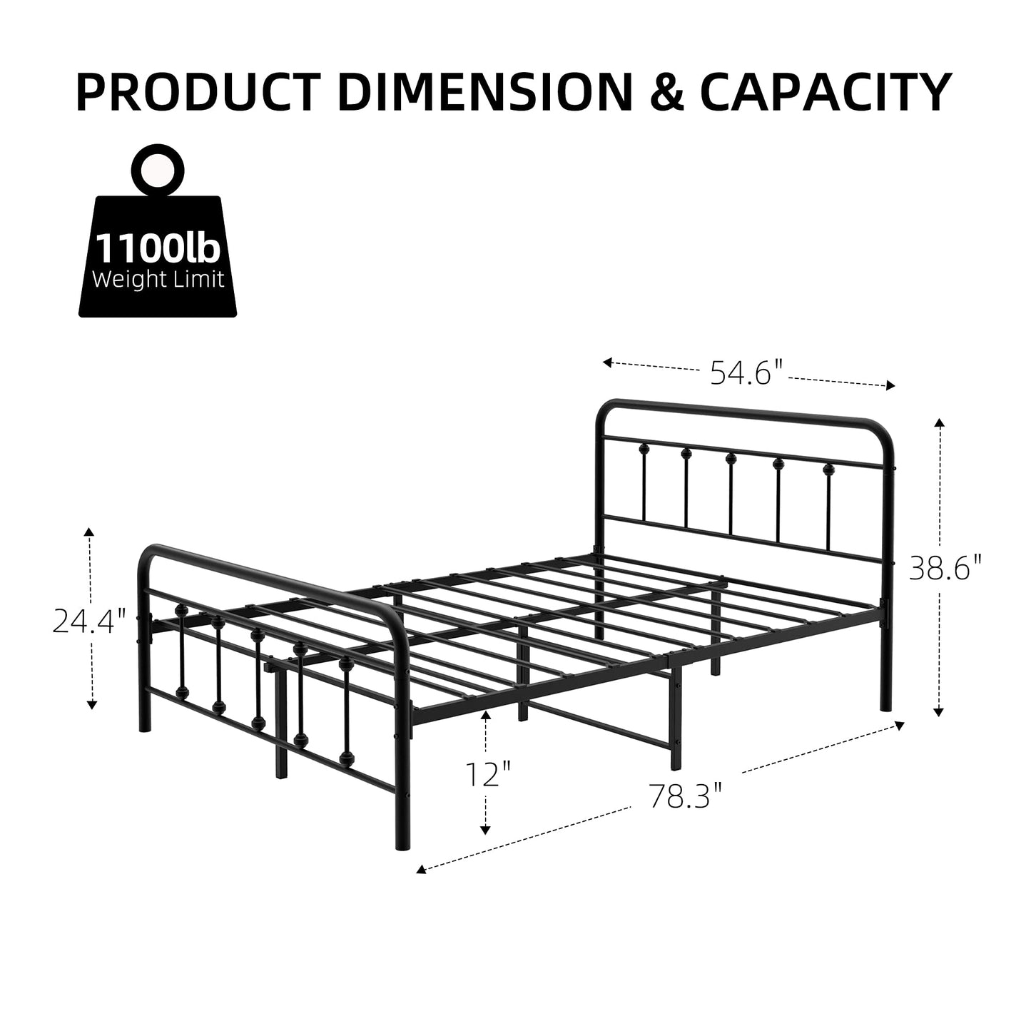 IDEALHOUSE Full Size Metal Bed Frame with Victorian Headboard