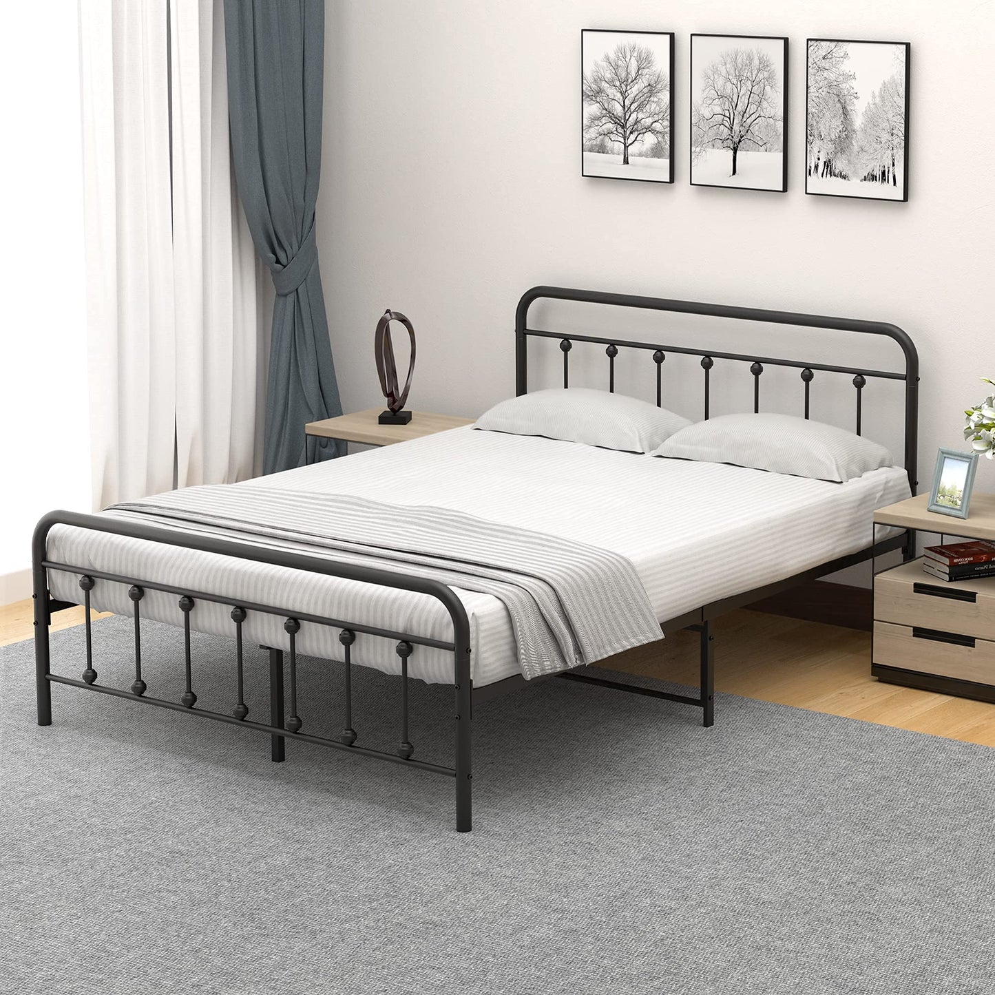 IDEALHOUSE Queen Size Metal Bed Frame with Victorian Headboard