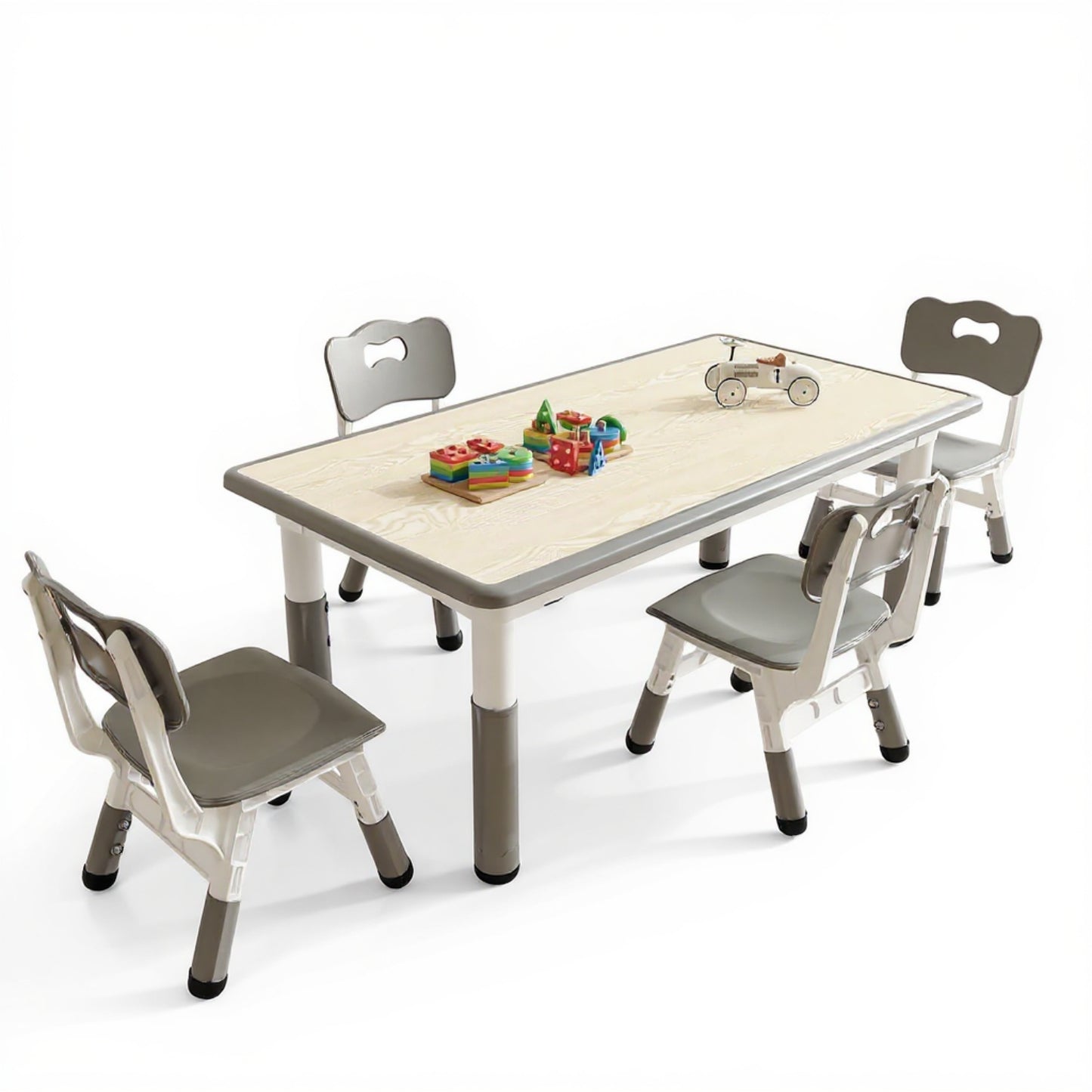 Garvee Kids Rectangular Activity Table and Chair Set 5-Piece, Adjustable Height , Gray