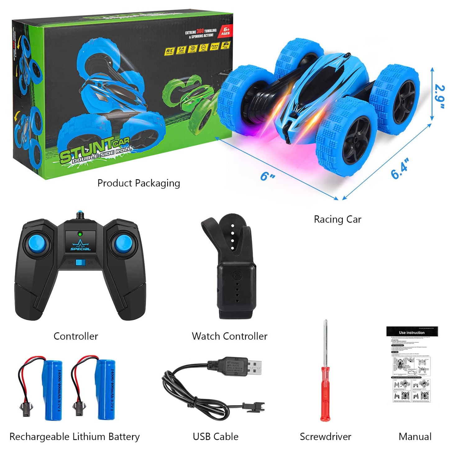 THINKMAX RC Stunt Car Watch Gesture Sensor Car 4WD 360¡ã Rotating Car Blue