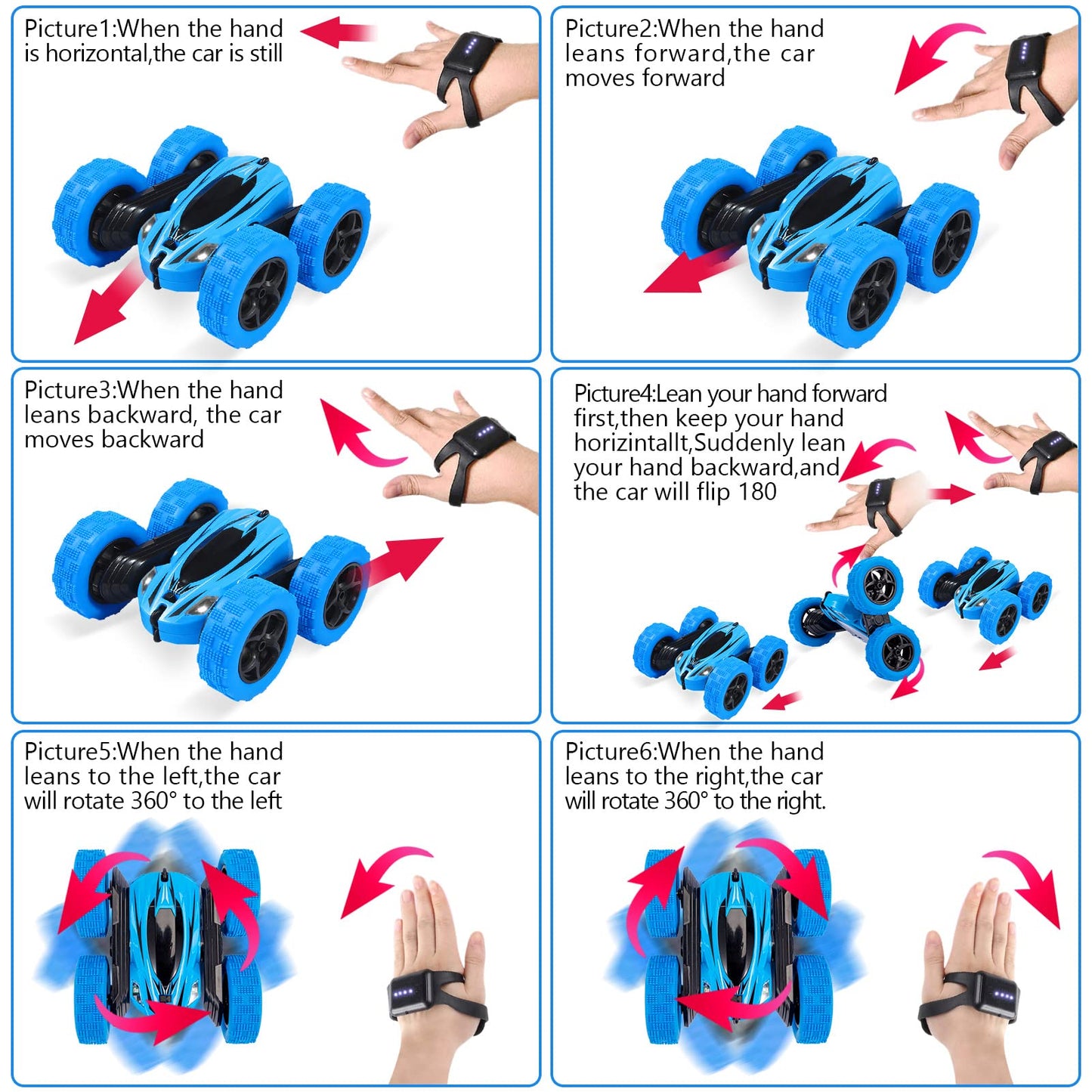 THINKMAX RC Stunt Car Watch Gesture Sensor Car 4WD 360¡ã Rotating Car Blue