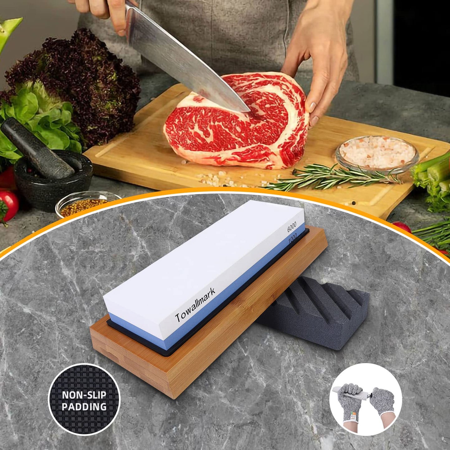 TOWALLMARK Sharpening Stone Whetstone Set Kitchen Knife Sharpener