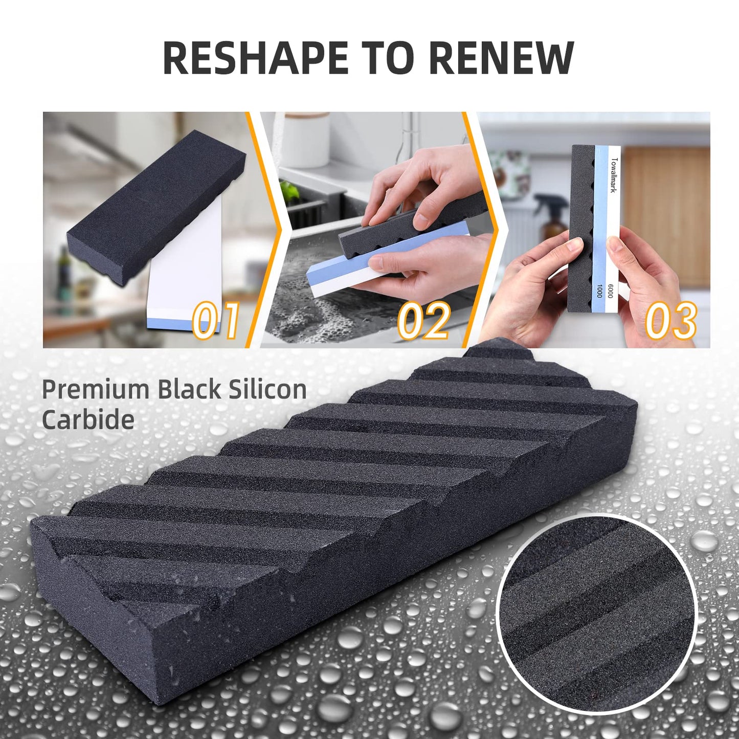 TOWALLMARK Sharpening Stone Whetstone Set Kitchen Knife Sharpener