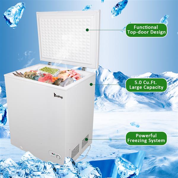 ZOKOP BD-150 143L Single Door Horizontal Freezer AC115V 60Hz Freezing Refrigerator White