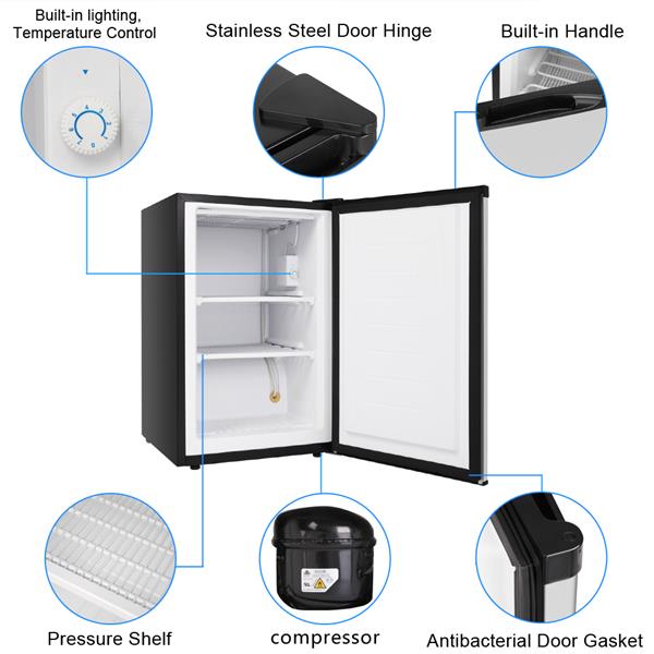 ZOKOP BD-88-E 88L Upright Freezer AC115V 60Hz Freezing Refrigerator Black