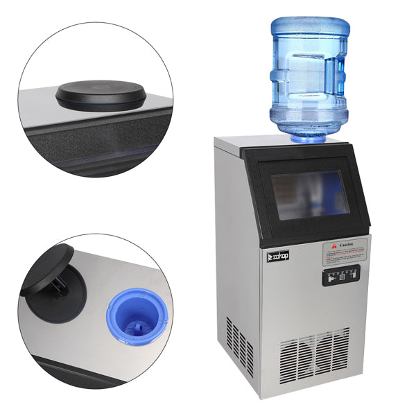 ZOKOP Ice Maker BY-90PF Cube Machine Stainless Steel Freestanding