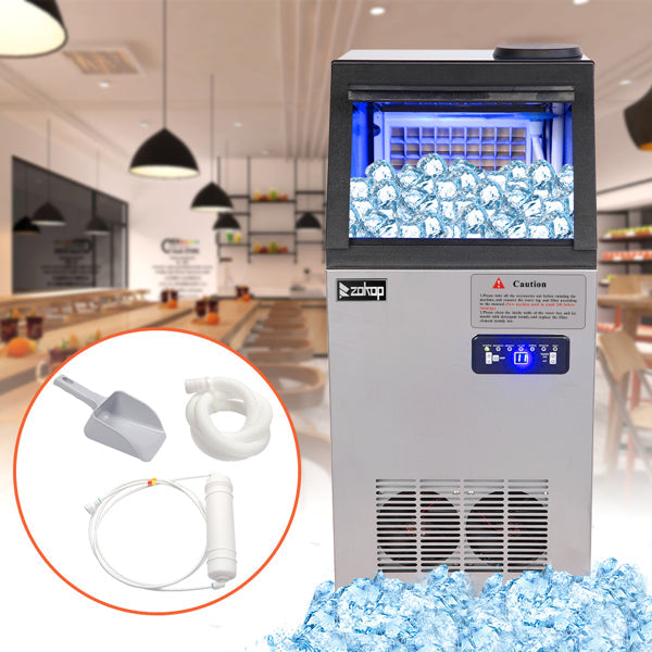 ZOKOP Ice Maker BY-90PF Cube Machine Stainless Steel Freestanding