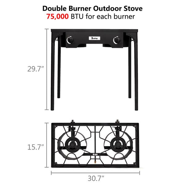 ZOKOP EX72 Double Burner Outdoor Camp Stove Gas Cooker Portable Cast Iron Patio Cooking Burner